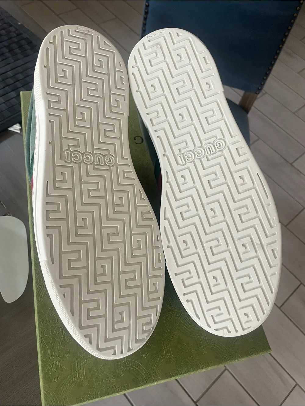 Gucci Green Velvet Sneakers with Red & Green Web Stripe